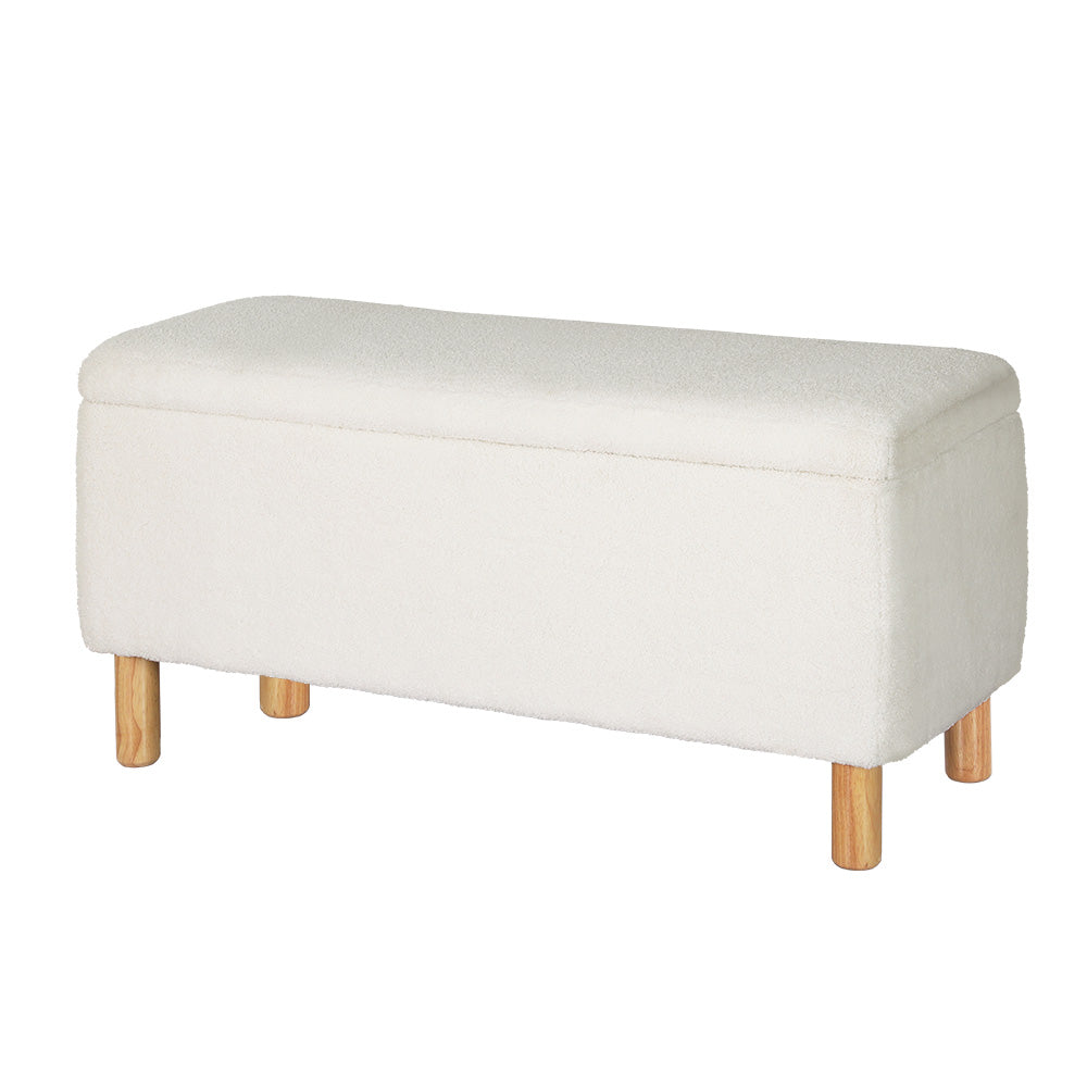Artiss Storage Ottoman Blanket Box Teddy Fabric Chest Toy Foot Stool Couch White Artiss