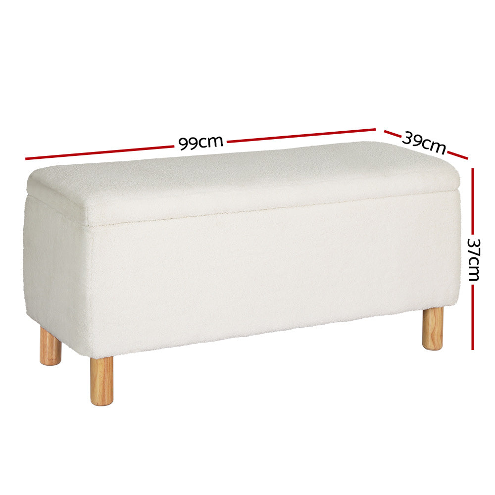 Artiss Storage Ottoman Blanket Box Teddy Fabric Chest Toy Foot Stool Couch White Artiss