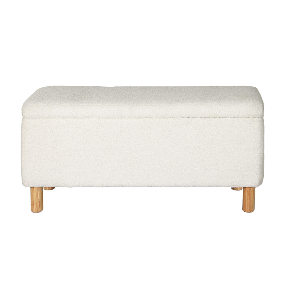 Artiss Storage Ottoman Blanket Box Teddy Fabric Chest Toy Foot Stool Couch White Artiss