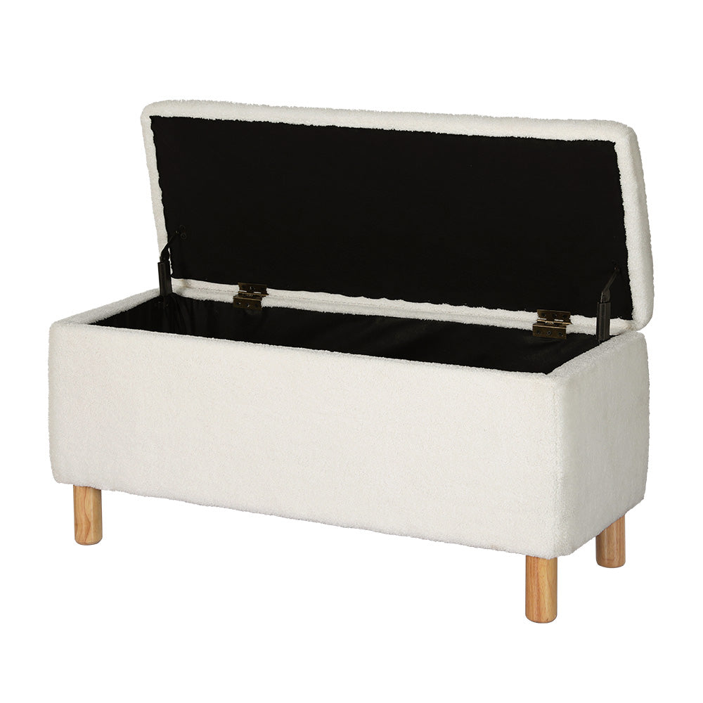 Artiss Storage Ottoman Blanket Box Teddy Fabric Chest Toy Foot Stool Couch White Artiss