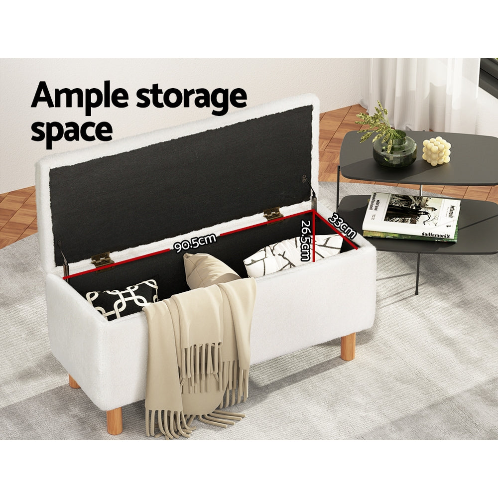 Artiss Storage Ottoman Blanket Box Teddy Fabric Chest Toy Foot Stool Couch White Artiss