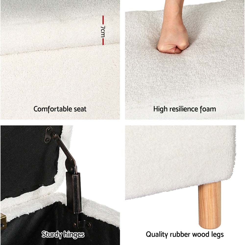 Artiss Storage Ottoman Blanket Box Teddy Fabric Chest Toy Foot Stool Couch White Artiss