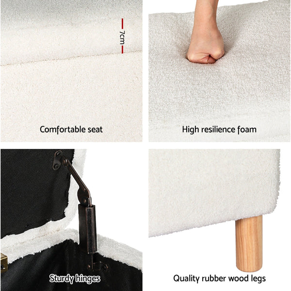 Artiss Storage Ottoman Blanket Box Teddy Fabric Chest Toy Foot Stool Couch White Artiss