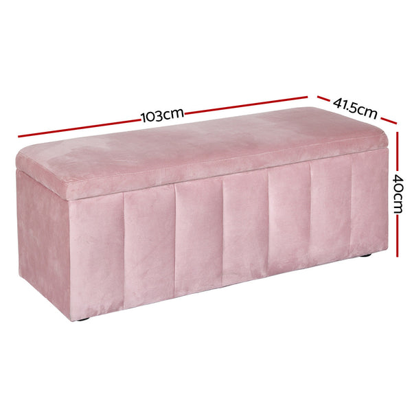 Artiss Storage Ottoman Blanket Box Velvet Chest Toy Foot Stool Couch Bed Pink Artiss