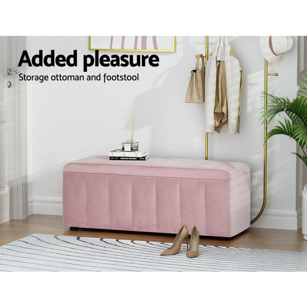 Artiss Storage Ottoman Blanket Box Velvet Chest Toy Foot Stool Couch Bed Pink Artiss