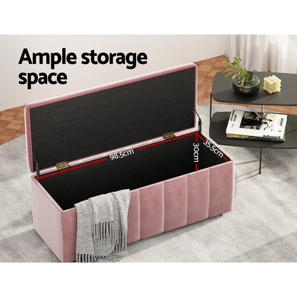 Artiss Storage Ottoman Blanket Box Velvet Chest Toy Foot Stool Couch Bed Pink Artiss