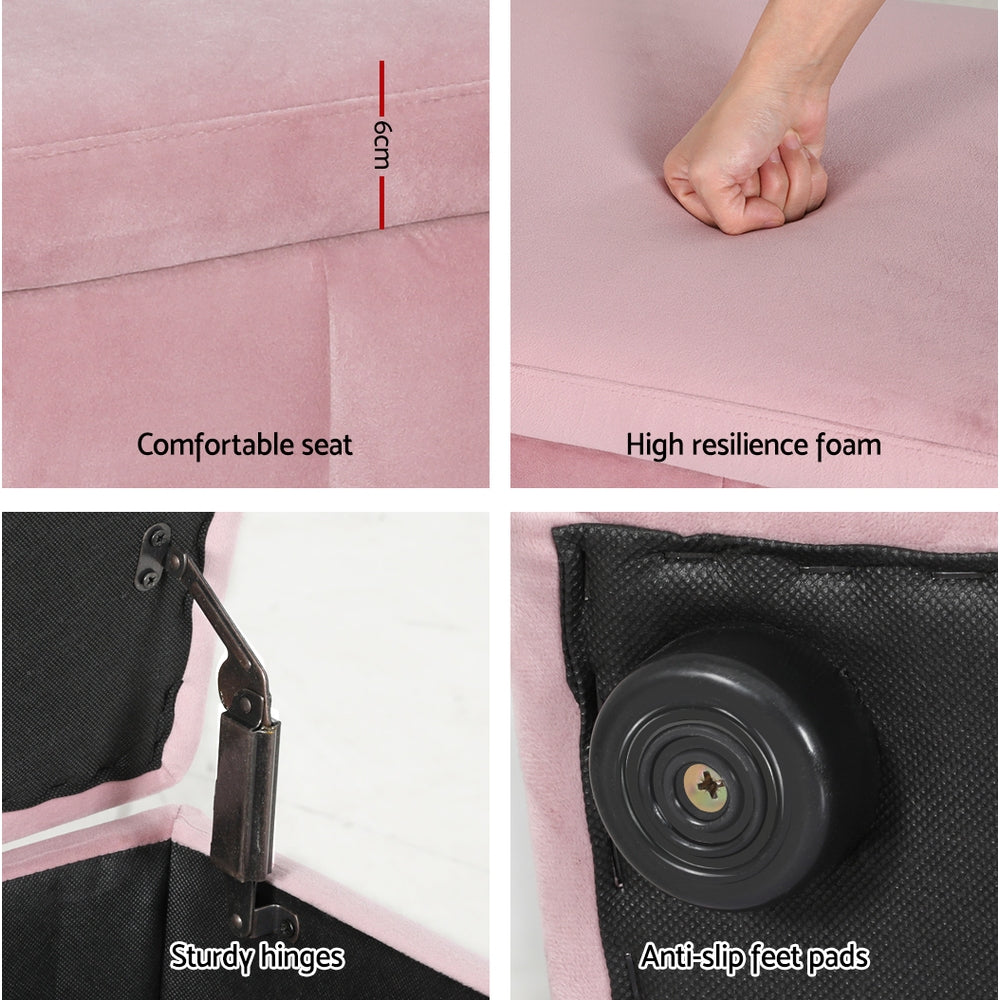 Artiss Storage Ottoman Blanket Box Velvet Chest Toy Foot Stool Couch Bed Pink Artiss