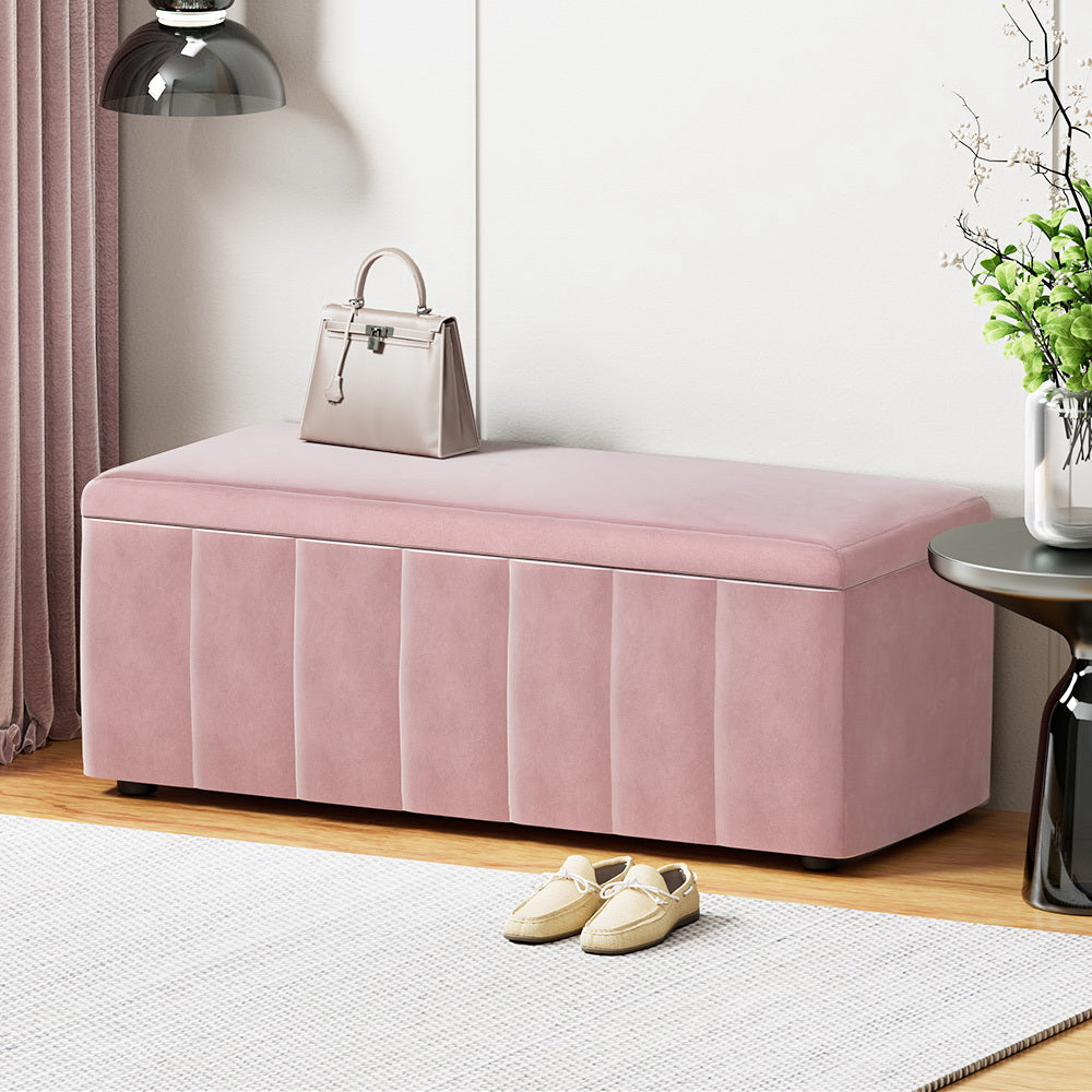 Artiss Storage Ottoman Blanket Box Velvet Chest Toy Foot Stool Couch Bed Pink Artiss