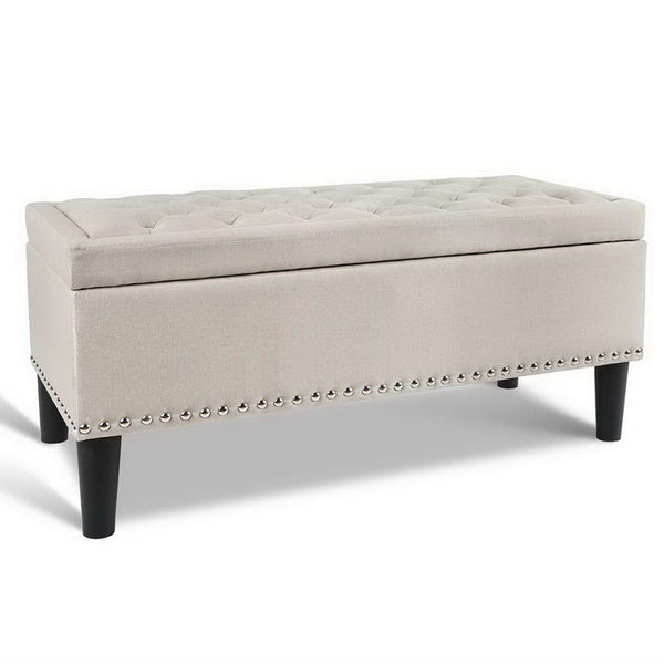 Artiss Storage Ottoman Blanket Box Fabric Chest Footstool Foot Stool Bench Taupe Artiss