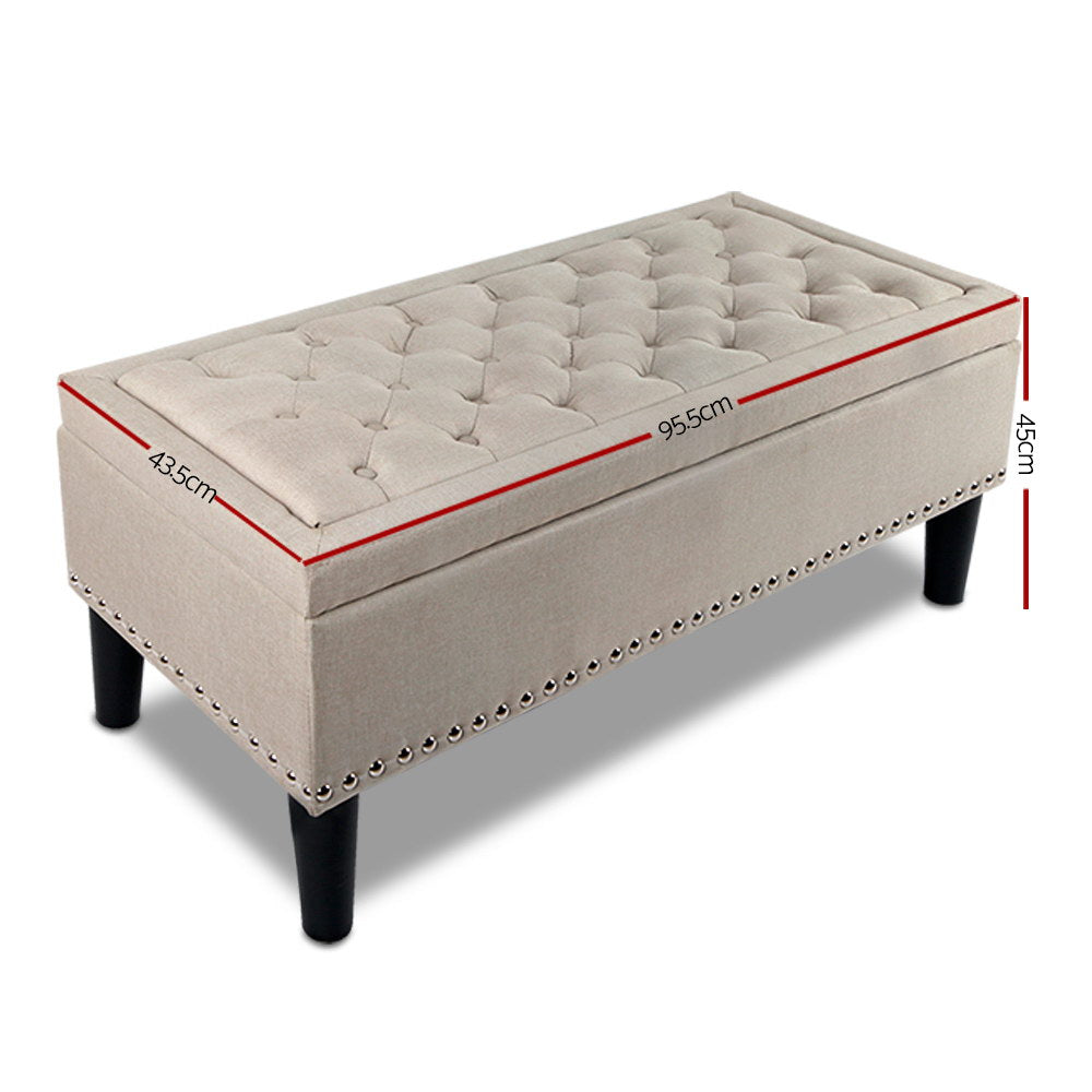 Artiss Storage Ottoman Blanket Box Fabric Chest Footstool Foot Stool Bench Taupe Artiss