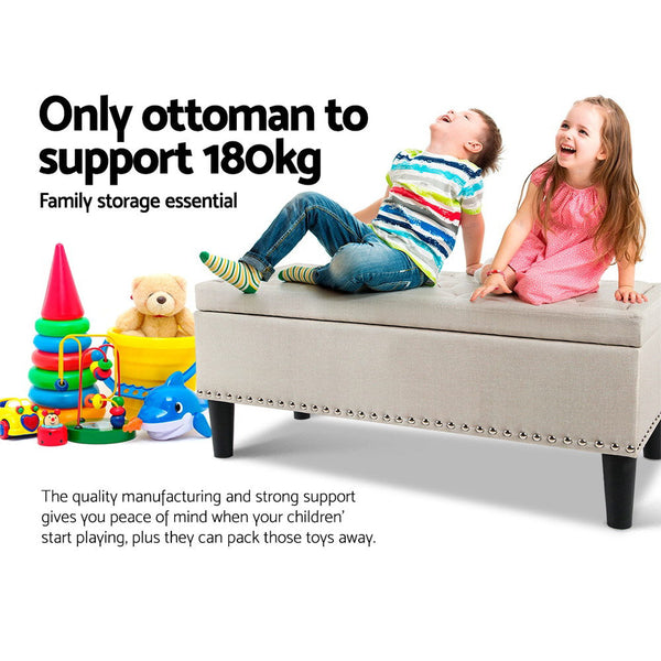 Artiss Storage Ottoman Blanket Box Fabric Chest Footstool Foot Stool Bench Taupe Artiss