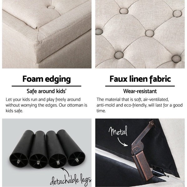 Artiss Storage Ottoman Blanket Box Fabric Chest Footstool Foot Stool Bench Taupe Artiss