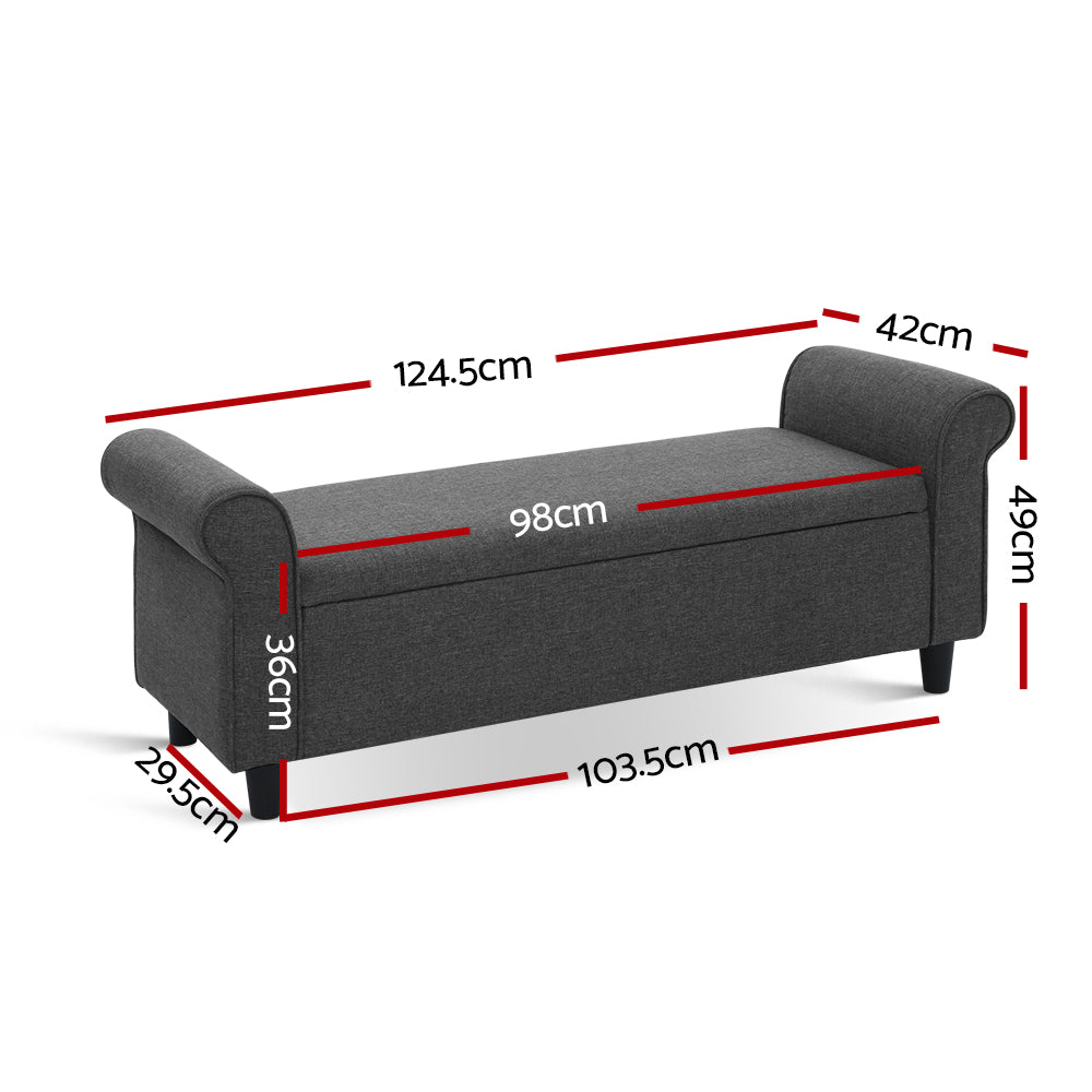 Artiss Storage Ottoman Blanket Box 126cm Linen Fabric Arm Foot Stool Couch Large Artiss