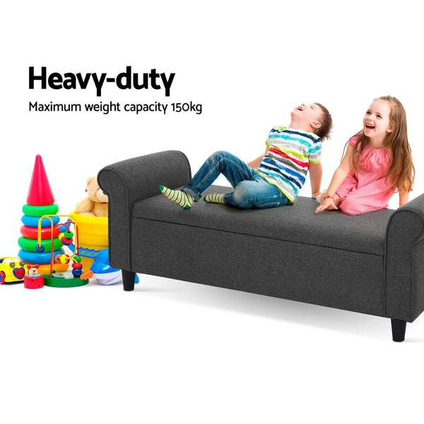 Artiss Storage Ottoman Blanket Box 126cm Linen Fabric Arm Foot Stool Couch Large Artiss