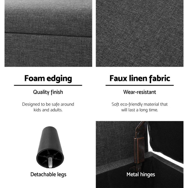 Artiss Storage Ottoman Blanket Box 126cm Linen Fabric Arm Foot Stool Couch Large Artiss