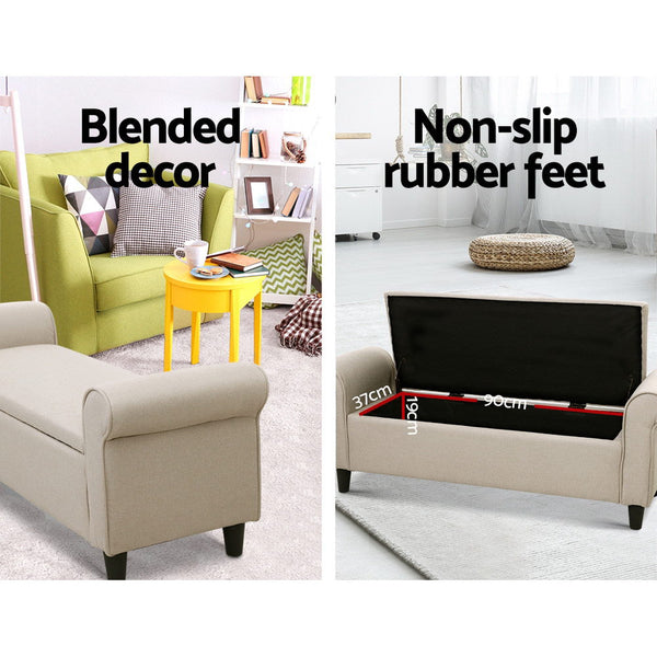 Artiss Storage Ottoman Blanket Box Linen Fabric Large Artiss