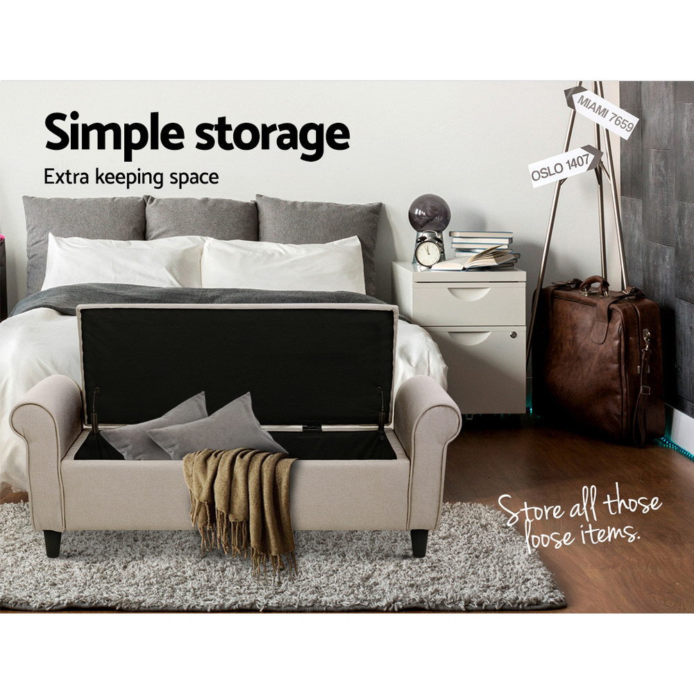 Artiss Storage Ottoman Blanket Box Linen Fabric Large Artiss