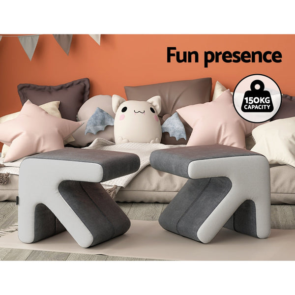 Artiss Ottoman Foot Stool Fabric Foot Rest Footstool Padded Seat Kids Grey Artiss