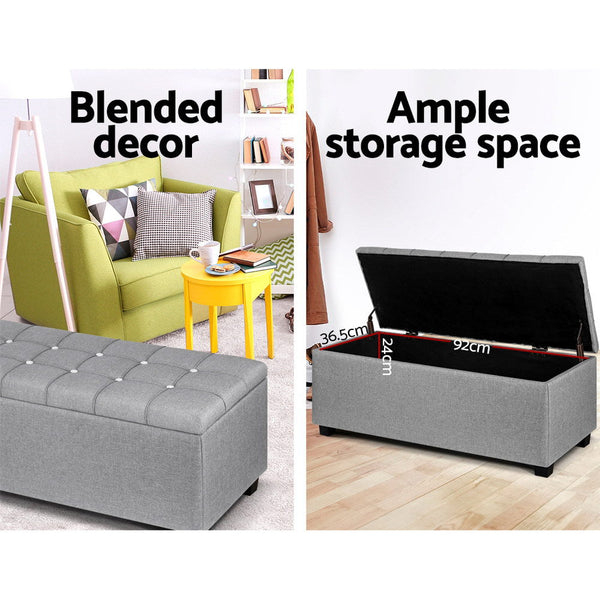 Artiss Storage Ottoman Footstool Blanket Box Foot Stool Bench Toy Seat Grey Artiss
