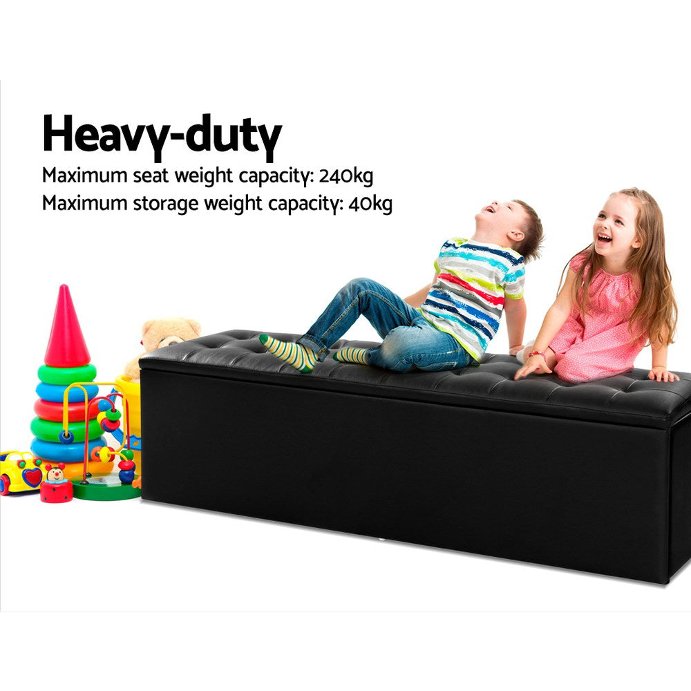 Artiss Storage Ottoman LARGE Leather - Black freeshipping - Awezingly