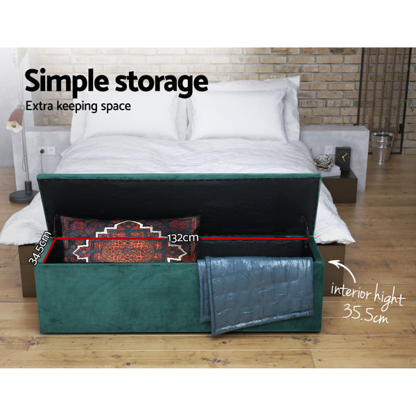 Artiss Storage Ottoman Blanket Box Velvet Foot Stool Rest Chest Couch Green freeshipping - Awezingly