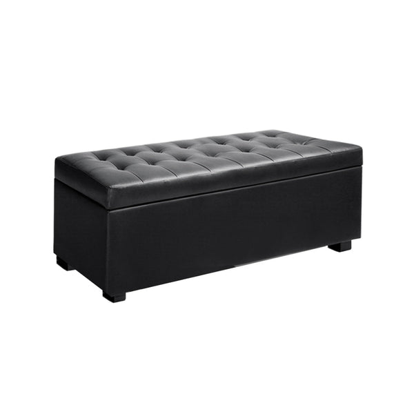 Artiss PU Leather Storage Ottoman - Black Artiss