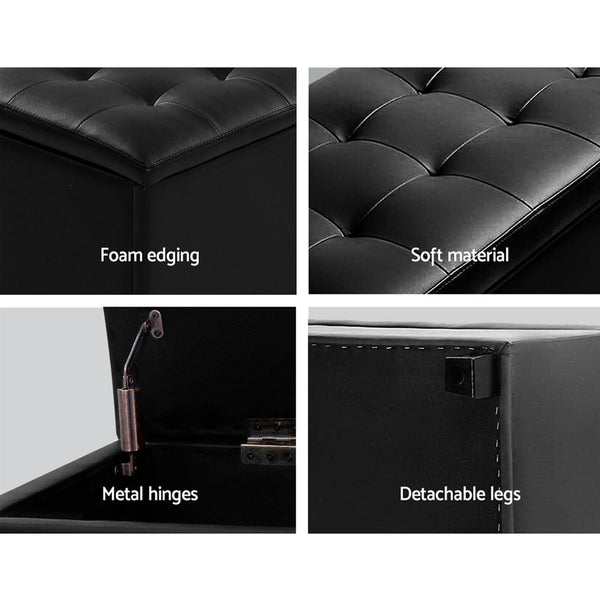 Artiss PU Leather Storage Ottoman - Black Artiss