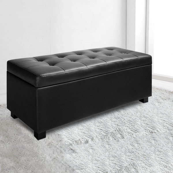 Artiss PU Leather Storage Ottoman - Black Artiss