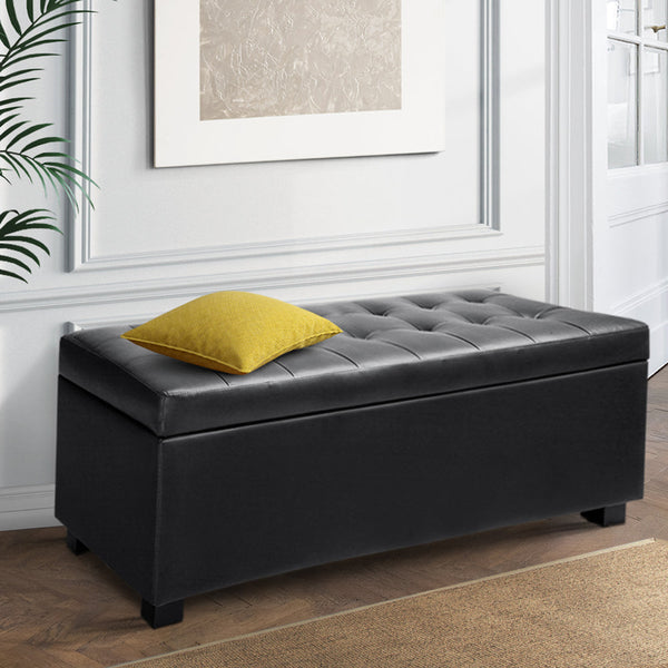 Artiss PU Leather Storage Ottoman - Black Artiss