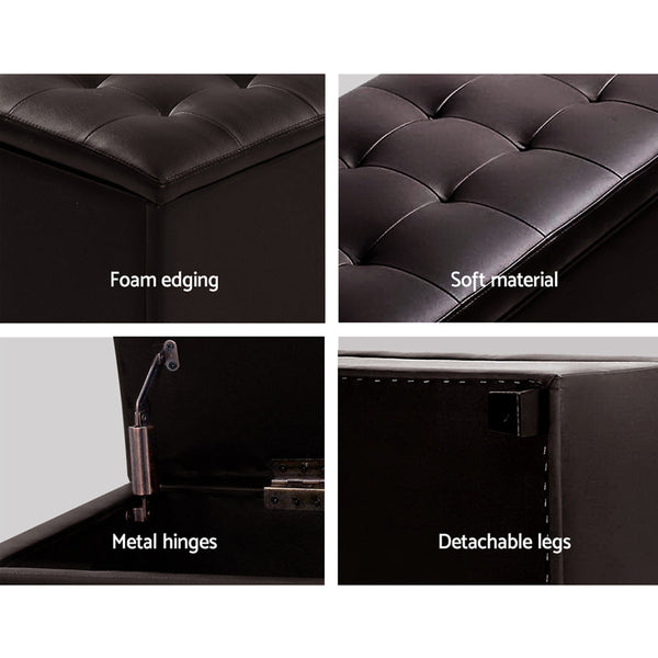 Artiss Storage Ottoman Blanket Box Footstool Leather Foot Stool Chest Toy Brown Artiss