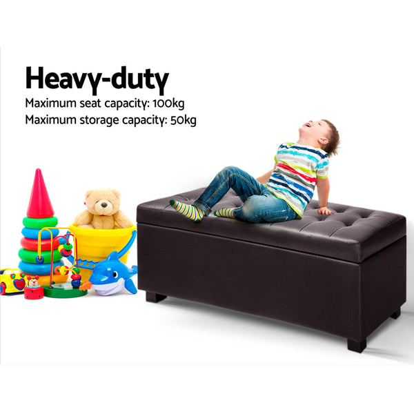 Artiss Storage Ottoman Blanket Box Footstool Leather Foot Stool Chest Toy Brown Artiss