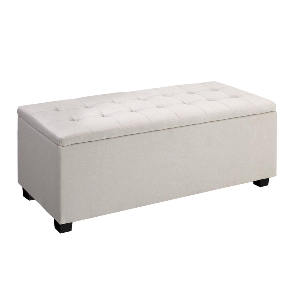 Artiss Large Fabric Storage Ottoman - Beige Artiss