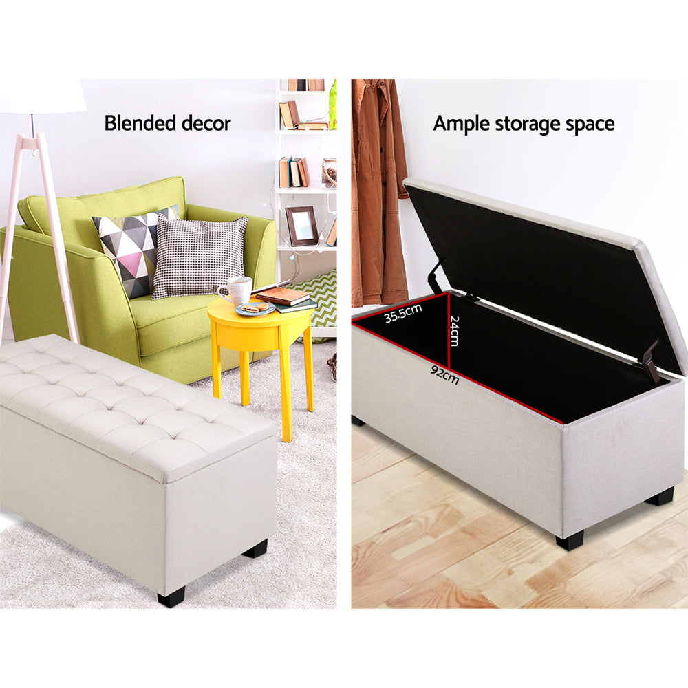 Artiss Large Fabric Storage Ottoman - Beige Artiss