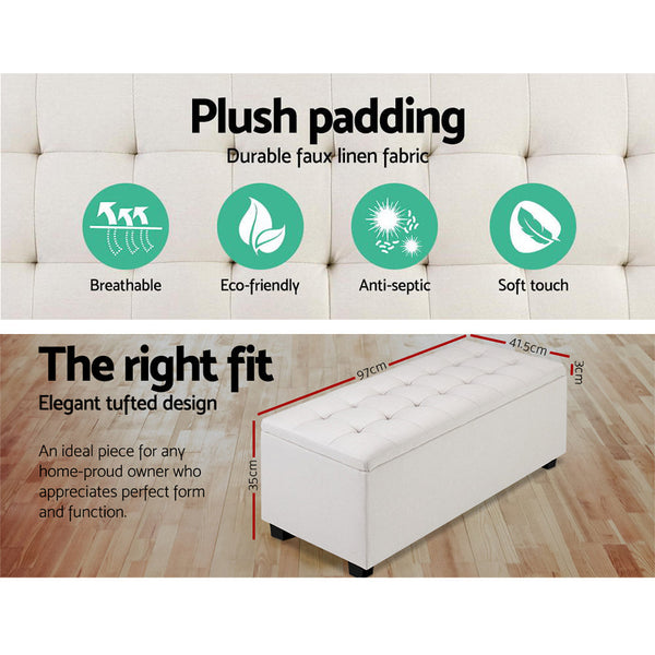 Artiss Large Fabric Storage Ottoman - Beige Artiss