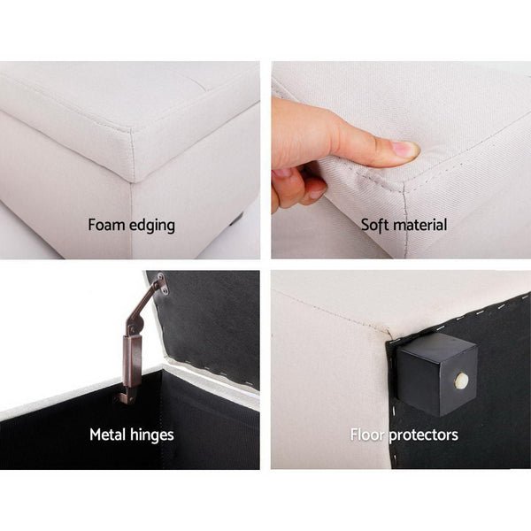 Artiss Large Fabric Storage Ottoman - Beige Artiss