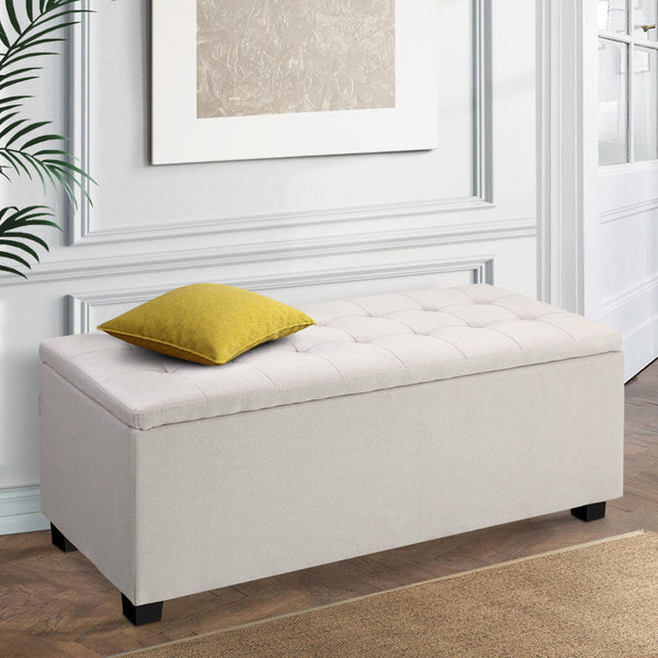 Artiss Large Fabric Storage Ottoman - Beige Artiss