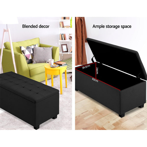 Artiss Storage Ottoman Blanket Box Black Fabric Footstool Chest Couch Seat Toy Artiss