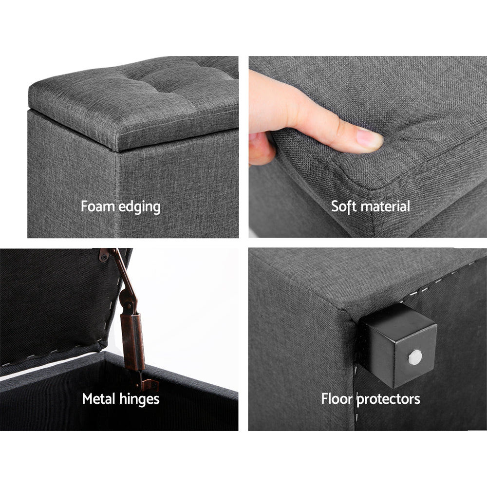 Artiss Large Fabric Storage Ottoman - Grey Artiss