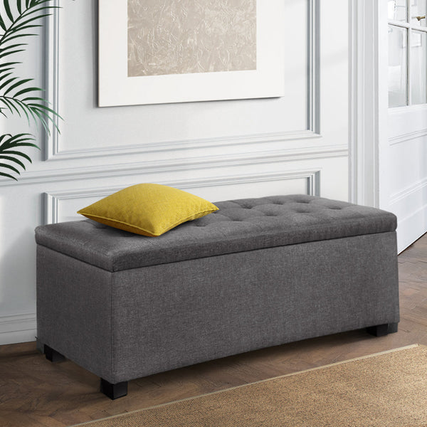 Artiss Large Fabric Storage Ottoman - Grey Artiss