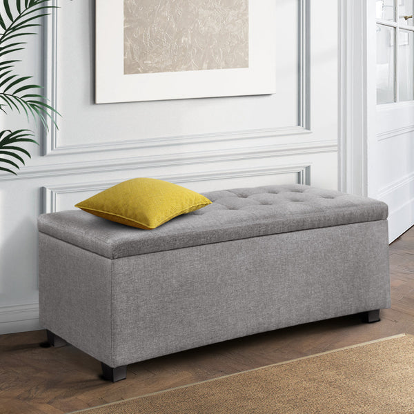 Artiss Large Fabric Storage Ottoman - Light Grey Artiss