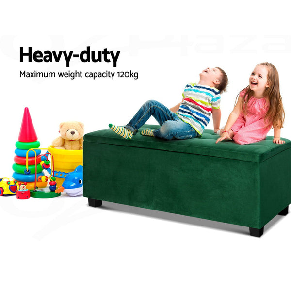 Artiss Storage Ottoman Blanket Box Velvet Footstool Rest Chest Couch Toy Green Artiss