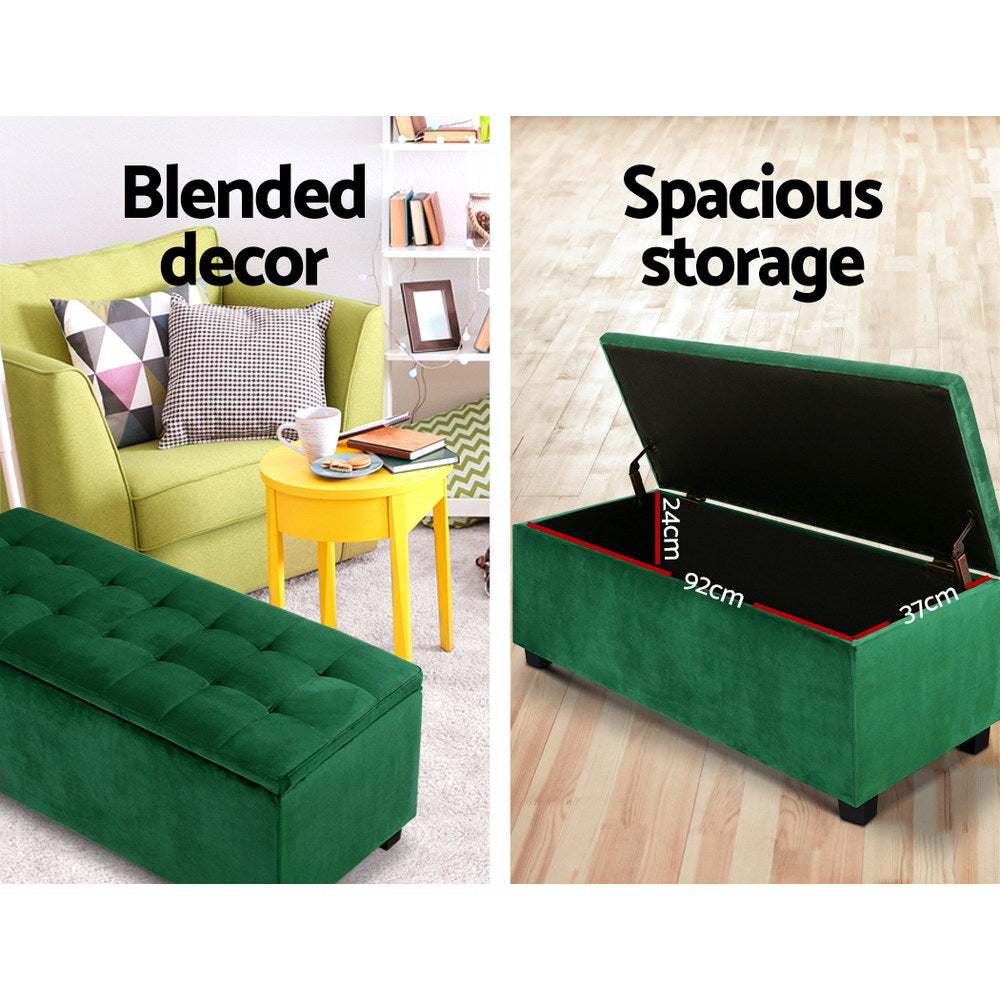 Artiss Storage Ottoman Blanket Box Velvet Footstool Rest Chest Couch Toy Green Artiss