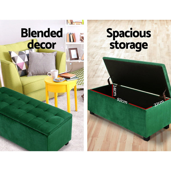Artiss Storage Ottoman Blanket Box Velvet Footstool Rest Chest Couch Toy Green Artiss