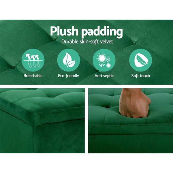 Artiss Storage Ottoman Blanket Box Velvet Footstool Rest Chest Couch Toy Green Artiss