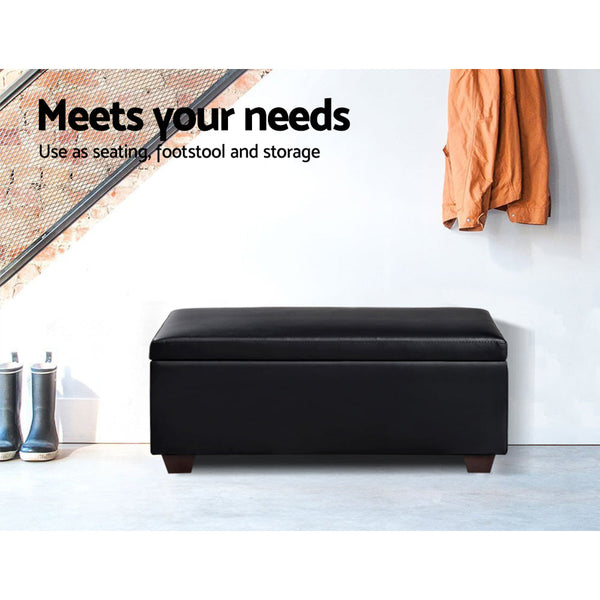 Artiss Faux PU Leather Storage Ottoman - Black Artiss