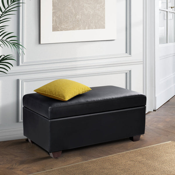 Artiss Faux PU Leather Storage Ottoman - Black Artiss