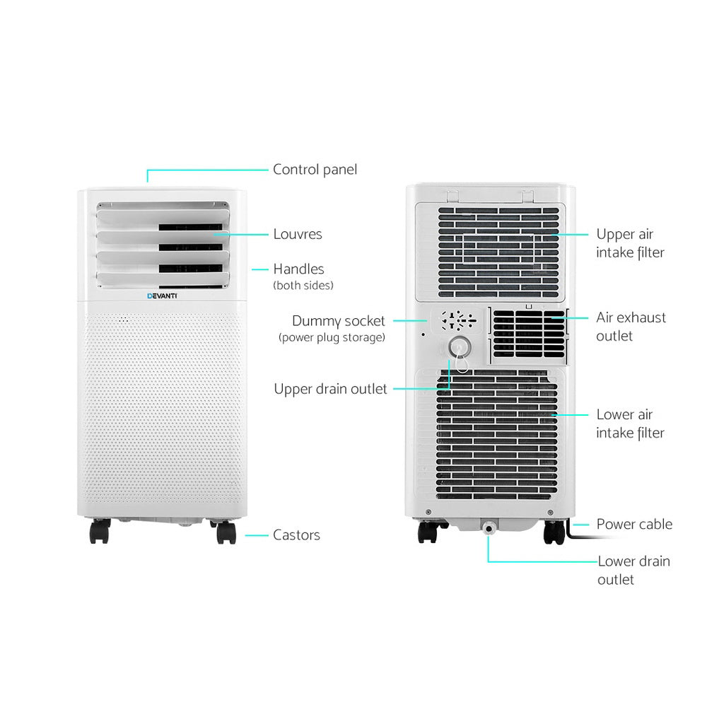 Devanti Portable Air Conditioner Cooling Mobile Fan Cooler Dehumidifier White 2000W freeshipping - Awezingly