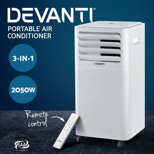 Devanti Portable Air Conditioner Cooling Mobile Fan Cooler Dehumidifier White 2000W freeshipping - Awezingly