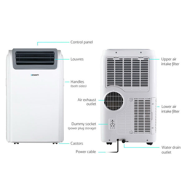 Devanti Portable Air Conditioner Cooling Mobile Fan Cooler Dehumidifier Window Kit White 3300W freeshipping - Awezingly