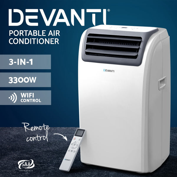 Devanti Portable Air Conditioner Cooling Mobile Fan Cooler Dehumidifier Window Kit White 3300W freeshipping - Awezingly